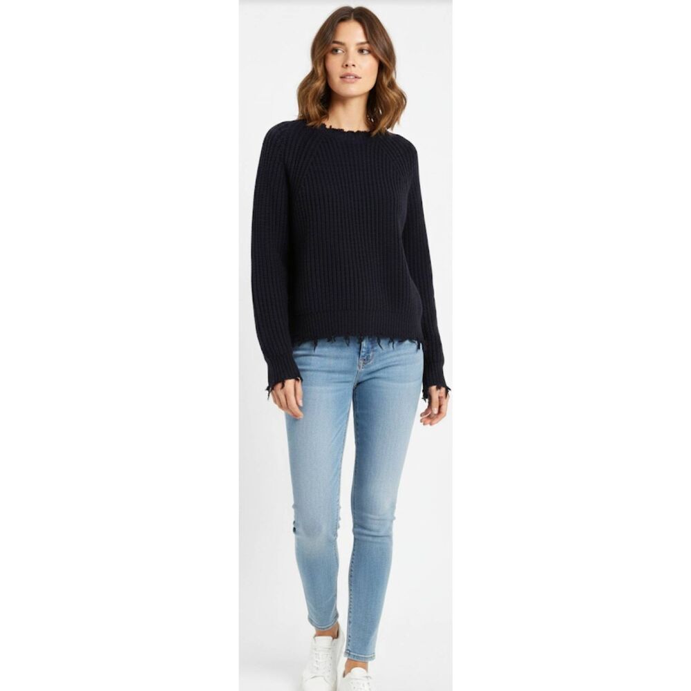 Zadig and voltaire womens medium sweater wool cashmere jagged edge blue ribbed